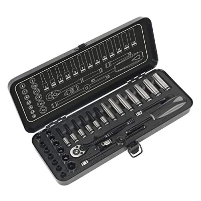 Image of Sealey Premier Socket Set 32pc 1/4&quot;Sq Drive 6pt WallDrive® Metric Black Series