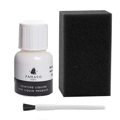 Image of Dye Design Paint for Leather and Faux Shoes, Trainers, with Sponge Brush, Famaco Liquid, 36 Colours White