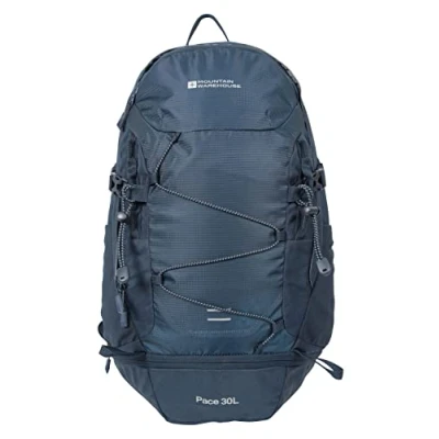 Image of Mountain Warehouse Pace 30L Rucksack Hydration Compatible Backpack, Airflow Back System Rucksack, Packaway Rain Cover For Travelling, Camping, Hiking Navy