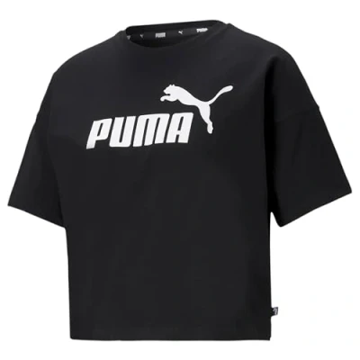 Image of Puma Cropped LOGO Print Tshirt, Women&#039;s, Size: Large, black