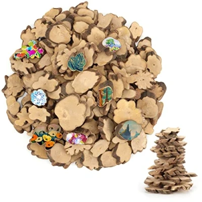 Image of Kurtzy 500g Pack Natural Unfinished Wood Slice Chips Sizes Ranging from 2 5.5cm Wooden Log Slices with Bark and No Hole for DIY Arts &amp; Crafts, Christmas Ornaments Wedding Decorations