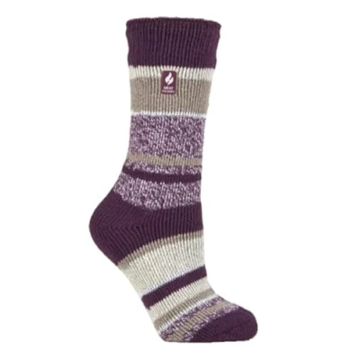 Image of HEAT HOLDERS Ladies Thermal Winter Warm Original Twist Stripe Socks (Provence Plum)