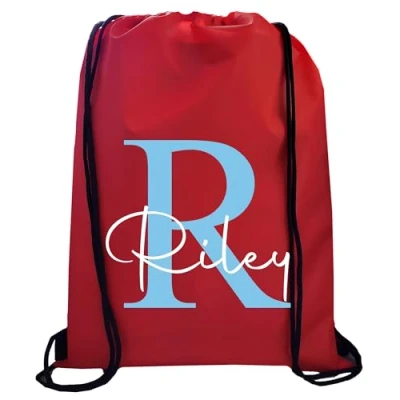 Image of JJLC Personalised PE School Bag Drawstring Sports Initial &amp; Name (Red)