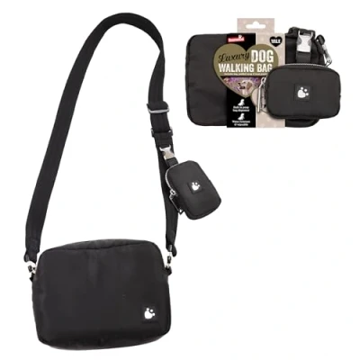 Image of Rosewood Dog Walking Bag with Detachable Treat Pouch &amp; Poop Dispenser Water Resistant, Wipe Clean Crossbody Adjustable Strap, Hands Free, Stylish, Practical Training Black