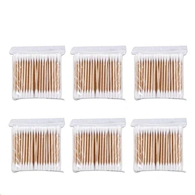 Image of Cotton Buds 6 Pack 600pcs Swabs Bamboo with Wooden Handles for Makeup Clean Care Ear Cleaning Wound Cosmetic Tool Double Head Biodegradable Eco Friendly