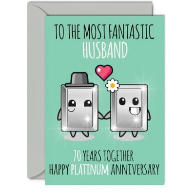 Image of Cute Platinum Anniversary Card for Husband 70 Years Together Happy 70th Wedding Cards from Wife, A5 Greeting Seventieth Anniversaries