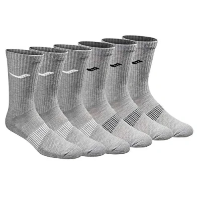 Image of Saucony Men&#039;s Rundry Mesh Ventilating Comfort Fit Performance Crew Socks, Available in L XL (3, 6, 12 Running, Grey (6 Pairs), Large