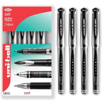 Image of uni ball Gel Impact Broad UM 153S Rollerball Pens 1.0mm Nib Tip In Gift Box (Pack of 4, Black)