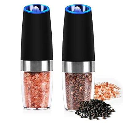 Image of Gravity Electric Salt Pepper Mill Set, and Grinder Set with Adjustable Coarseness One Hand Operated Automatic Switch Spices Shaker for Solid Seasoning Pack of 2