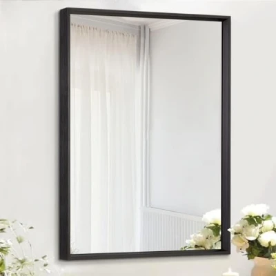 Image of AAZZKANG Wall Mirror Black Aluminum Alloy Framed Rectangle Modern Metal Frame Hanging for Bathroom Bedroom Living Room Entryway Home Decor