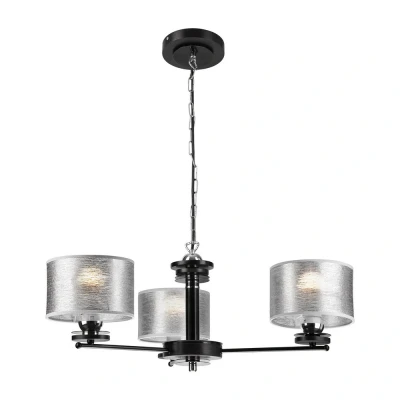 Image of Rosa Multi Arm Pendant Ceiling Light With Fabric Shade, Black, 3x E27