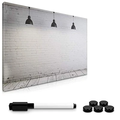 Image of Navaris Magnetic Memo Board Whiteboard Dry Erase White with Design for Wall Includes Marker and Magnets Industrial, 40 x 60 cm