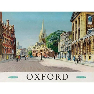 Image of Wee Blue Coo Travel Oxford England British Railways Street Cathedral Art Print Poster Wall Decor 12X16 Inch