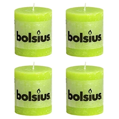 Image of Bolsius Lime Rustic Pillar Paraffin Wax Candle Set of 4 30 Hour Burn Time 8cm (H) x 6.8cm (Dia)