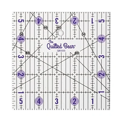 Image of The Quilted Bear Quilting Rulers Transparent Acrylic Non Slip &amp; Patchwork Ruler with Clear Black Lines 30, 45 60 Degree Angles (5.5&quot; x 5.5&quot;)