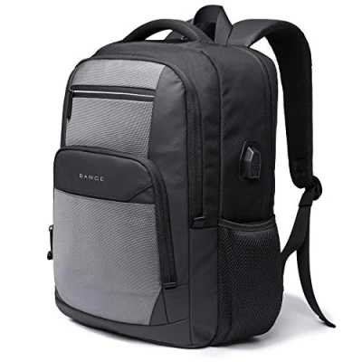Image of Lightweight School College Backpack 15.6 Inch Laptop Bookbag Water Repellent Computer Rucksack Bag Nylon Casual Daypack with USB Charging Port for Travel/Business/College/Women/Men (Grey)