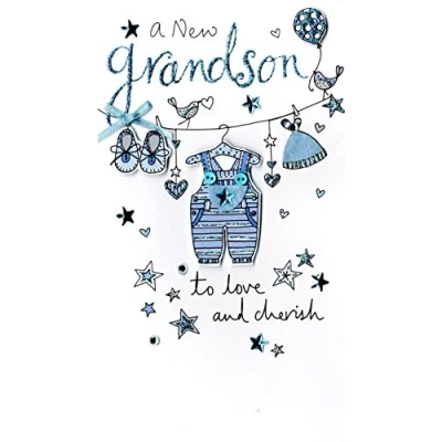 Image of New Baby Grandson Luxury Champagne Greeting Card Hand Finished Cards
