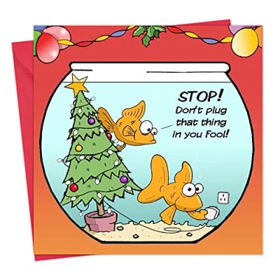 Image of Twizler Merry Christmas Card with Fish Fool Happy Xmas Funny Humour Womens for Her Female Mens Him Male