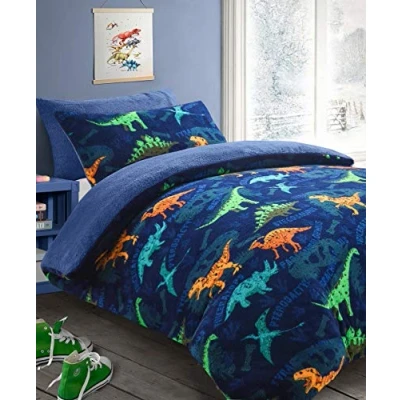 Image of HOMES LINEN Teddy Fleece Kids Dinosaur Duvet Cover &amp; Pillowcase Bedding Set (Single)