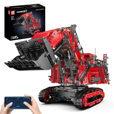 Image of Mould King 17071 Excavator Crane for LTM 11200 Crawler with 6 Motors, Technology Remote Controlled Model App,Mobile Truck Clamping Blocks Kit（Red Version）