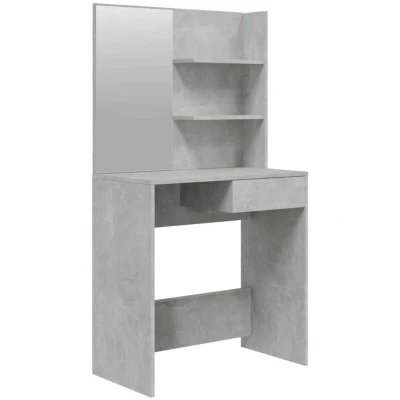Image of vidaXL Modern Dressing Table with Mirror, Ample Storage, Smooth Surface, Quality Engineered Wood, Concrete Grey 74.5x40x141 cm