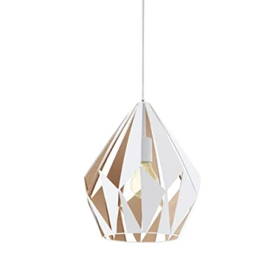 Image of Eglo Carlton 1 Vintage Pendant Lamp, Retro White and Honey Gold Steel Hanging Light, E27 Socket, Ø 31 cm (12.2&quot;)