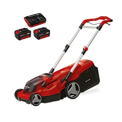 Image of Einhell Power X Change RASARRO 36/38 Cordless Lawnmower With Battery (x2) And Twin Charger 36V, Brushless Motor, 38cm Cutting Width, 45L Grass Box, 6 Cut Heights, Mulching Lawn Mower