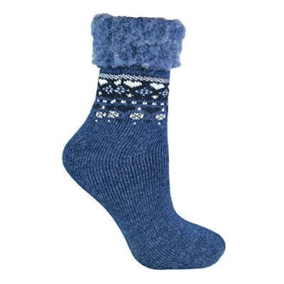 Image of Sock Snob Ladies Turn Over Top Warm Thermal Winter Nordic Wool Blend Home Bed Socks (4 8 uk, 13 Denim)
