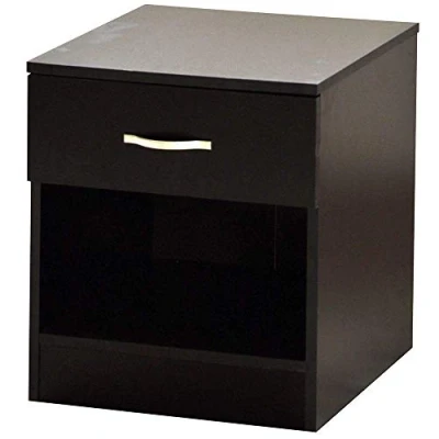 Image of Vida Designs Black Bedside Cabinet, 1 Drawer With Metal Handles and Runners, Unique Anti Bowing Support, Riano Bedroom Furniture