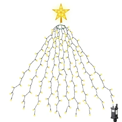 Image of SALCAR Christmas Tree Lights with Topper Star, 3m x 10 Strands 360 LEDs Fairy for 7 12ft Tree, Easy to Install Decorations 8 Modes Memory Timer Function, Warm White