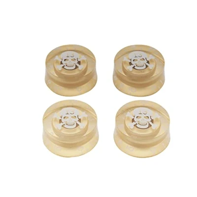 Image of Musiclily Basic Metric Speed Knobs Tone Volume Control for Epiphone Les Paul SG Electric Guitar, Gold with White Skull Logo (Set of 4)