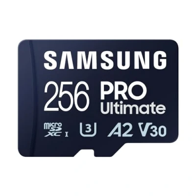 Image of Samsung PRO Ultimate microSD memory card, 256 GB, UHS I U3, 200 MB/s read, 130 write, incl. SD adapter, for smartphone, drone or action cam