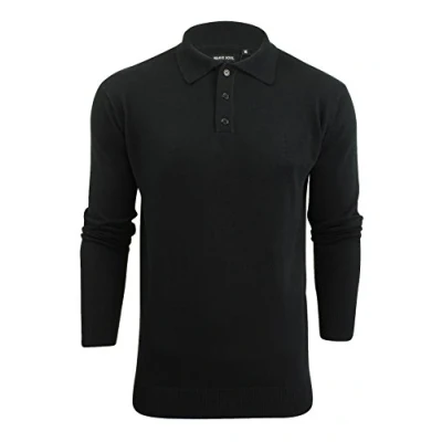 Image of BRAVE SOUL Mens Knitted Polo Shirt Long Sleeved (Jet Black) S
