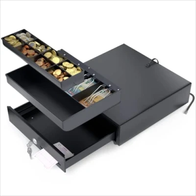Image of ACROPAQ Cash Drawer Electric Opening with RJ11 Connection, 33 x cm, Suitable for Undermount Register, Register Black