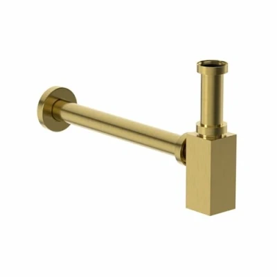 Image of Baystone® Bottle Trap Bathroom Sunk Tap Waste Pipe Set Exposed Traps for Washstand Basin Outlet, Brushed Brass, Square