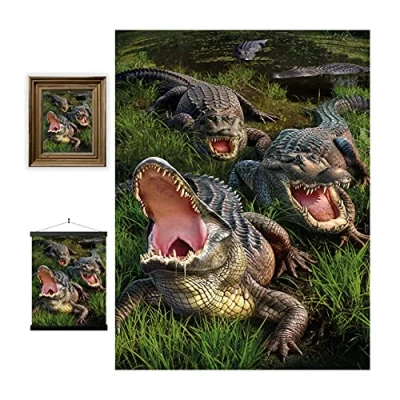 Image of 3D LiveLife Lenticular wall Art Prints Gator Bog from Deluxebase. Unframed Alligator Poster. A perfect filler. Original artwork licensed renowned artist, Jerry LoFaro