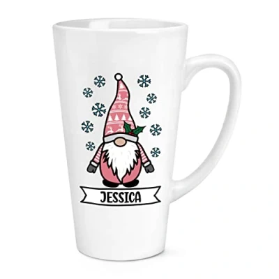 Image of Personalised Gonk Gnome Pink Festive Christmas 17oz Large Latte Mug Cup