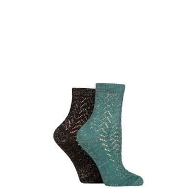 Image of Elle Women&#039;s Anklet Socks Pelerine Ankle Length, Sparkly, Patterned, Colourful, Casual, Fashion, 2 Pair Multipack Size 4 8 Storm