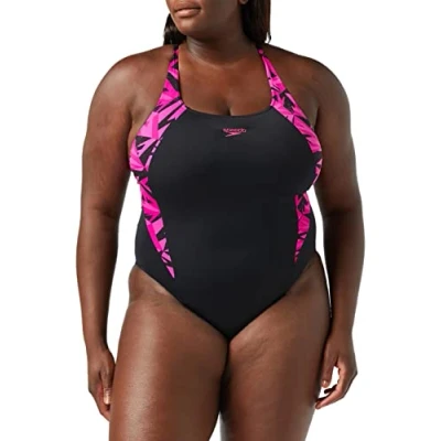 Image of Speedo Womens Hyperboom Splice Muscleback Swimsuit, Women&#039;s, Size: 30, Hyper black/elec pnk/ecstatic