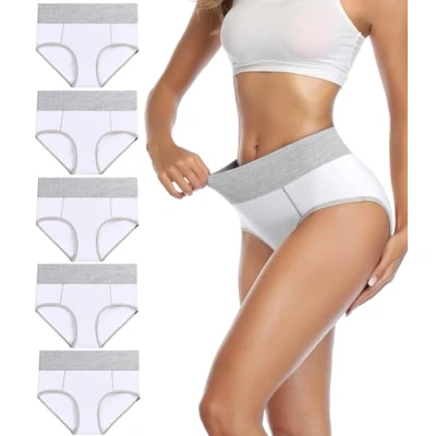 Image of wirarpa Underwear Women High Waist Cotton Knickers Ladies Panties Full Coverage Briefs Underpants Plus Size White 5 Pack XXL