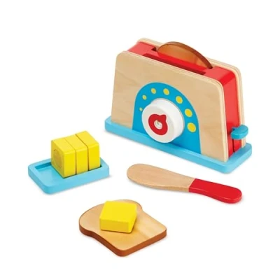 Image of Melissa &amp; Doug Wooden Bread Butter Toaster Toy Play Food Pretend 3+ Gift for Boy or Girl