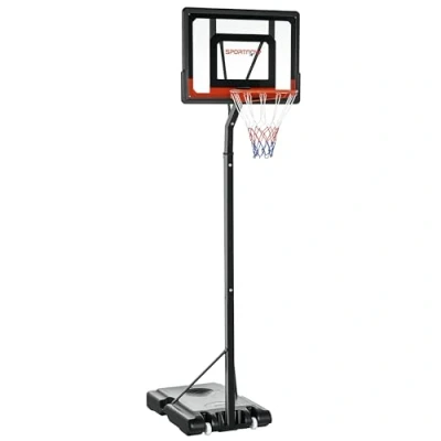 Image of SPORTNOW Height Adjustable Basketball Hoop and Stand w/Plastic Backboard Weighted Base, Portable on Wheels, 2.1 2.6m, Black