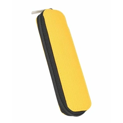 Image of Online Pencil Case, Stylish case with Zip, 2 Pen Loops, etui for Ballpoint pens, Fountain Brush etc, Bag School, College &amp; Office, Yellow, pens