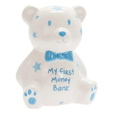 Image of My First Money Bank MINI Teddy Box White with Blue Stars
