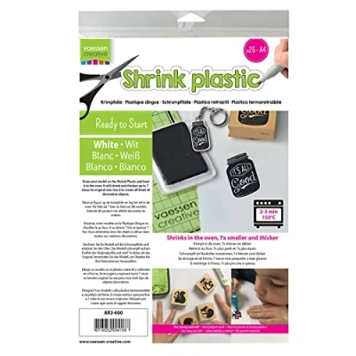 Image of Vaessen Creative Shrink Plastic, White, 25 Sheets, 21 x 30 cm, Fun Arts and Crafts Projects for All Ages