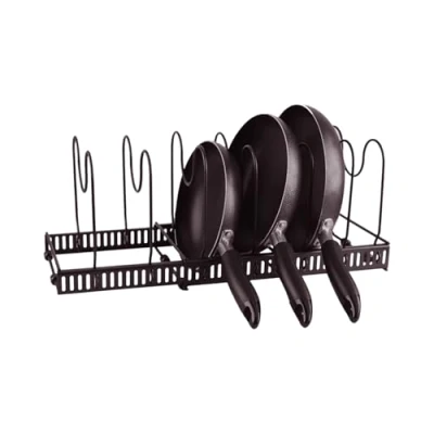 Image of KKTECH Expandable Pans Organiser Rack, 10 Adjustable Compartments, Ideal for Kitchen Storage &amp; Organisation, Cupboard Organiser, Efficient Solution