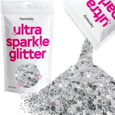 Image of Glitter Multi Size Silver Ultra Sparkle Sequins Nail Face Festival Christmas Halloween Makeup Chunky Fine 100g / 3.5oz