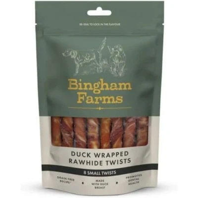 Image of Bingham Farms Duck Wrapped Rawhide Twist Dog Treat Dental Chew, Nutritious, Natural Flavour, High Protein Small 8 pk 80 g