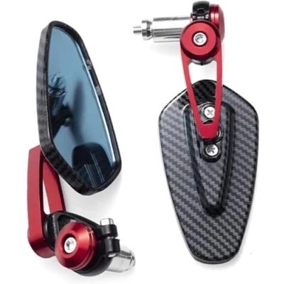 Image of Bar End Mirrors Motorcycle Rearview Mirror Carbon Fiber Pattern Handlebar Modified Inverted Rear Motorbike Accessories Mirrors(Red)