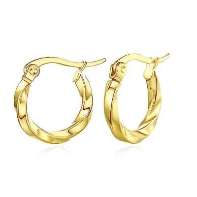Image of 9ct Gold Filled Hoop Creole Earrings for Women,Small Twisted Women (15MM) Yulovee.